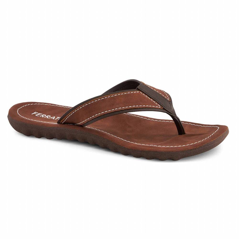 NEW FERRATO men's thong flip-flops in brown